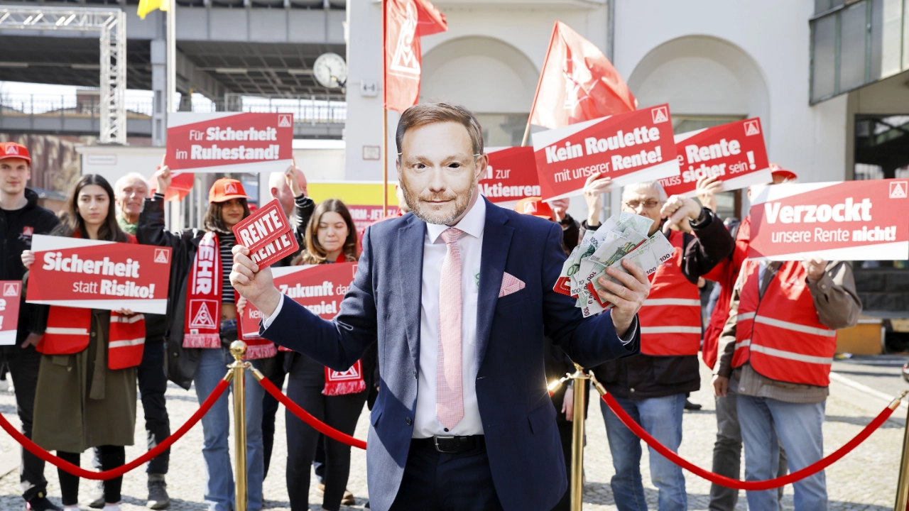 Verzockt unsere Rente nicht! IG Metall Demonstriert gegen die Aktienrente.